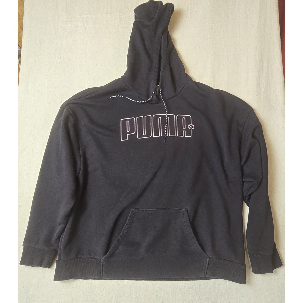 PUMA Hoodie Women's XL‎ Black Pullover Sweatshirt Fleece Logo Athletic Casual